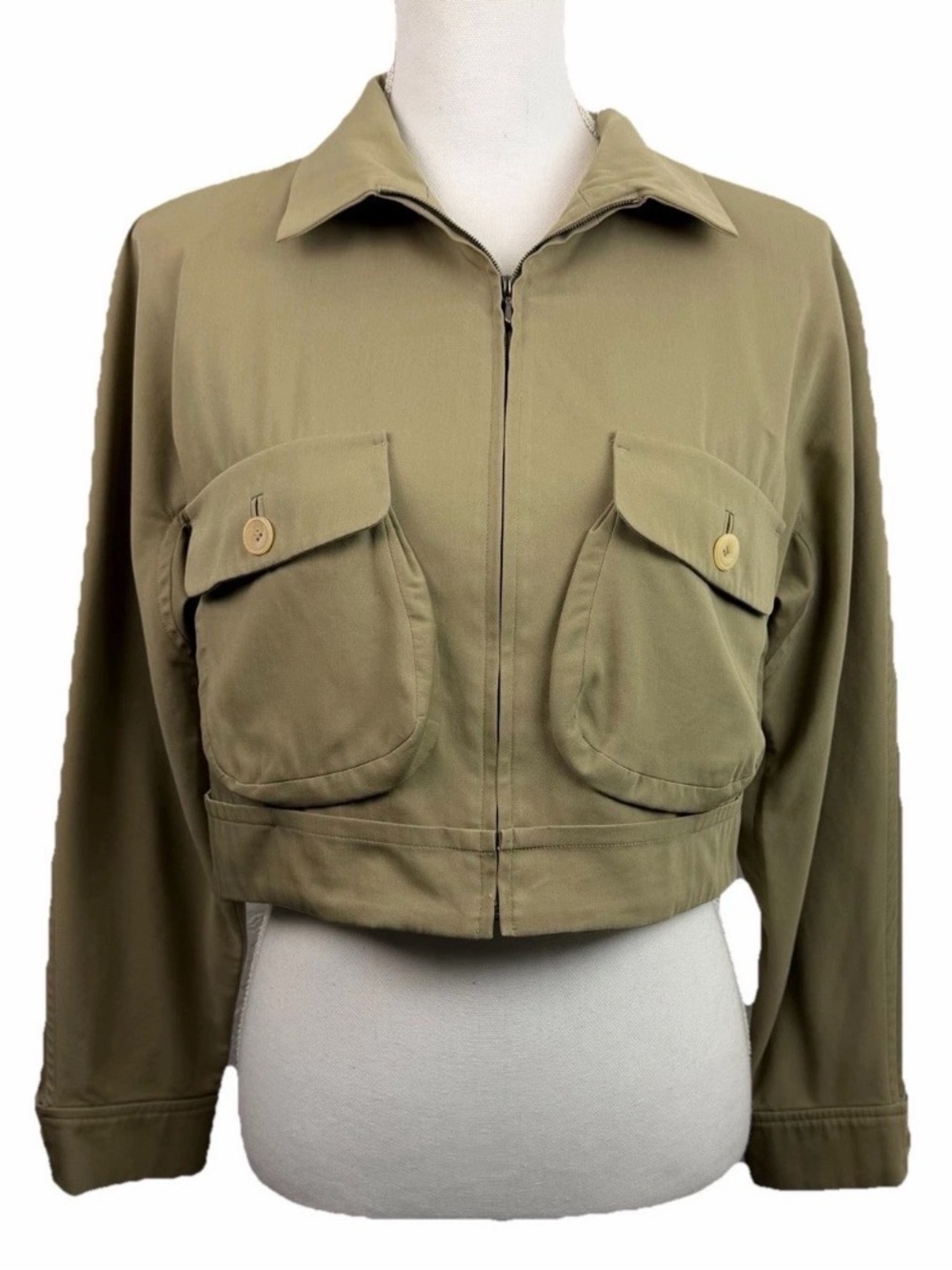 Jil Sander | Khaki Tan Zip Cropped Utility Jacket